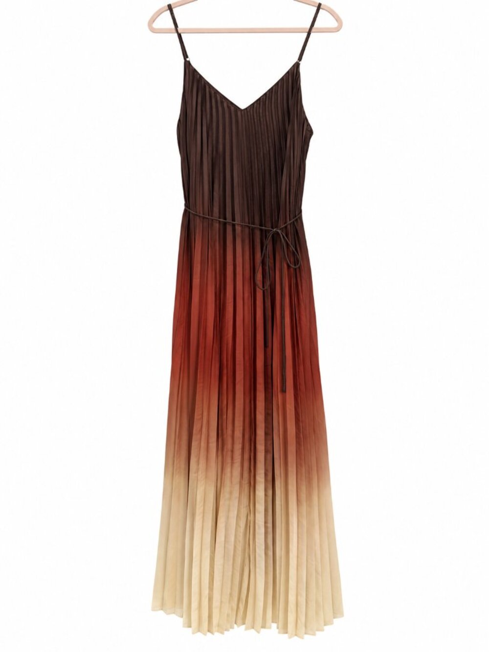Banana Republic Sunset Ombré Pleated Maxi Dress Brown Cream - Picture 3 of 6
